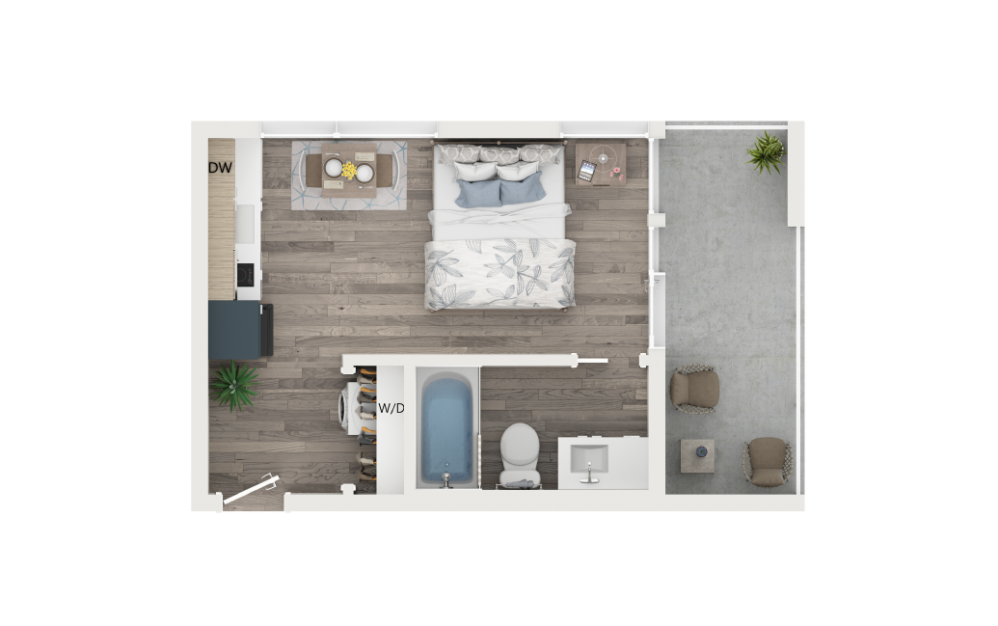 Studio with Loggia [Units 201,401,601] - Studio floorplan layout with 1 bathroom and 265 square feet