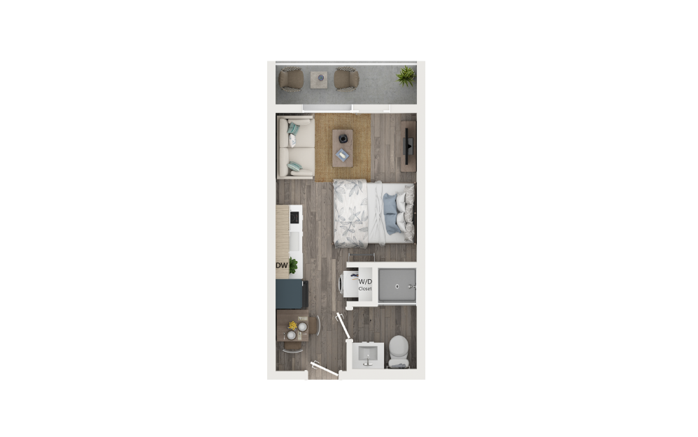 Studio Loft with Loggia [Unit 707] - Studio floorplan layout with 1 bathroom and 247 square feet