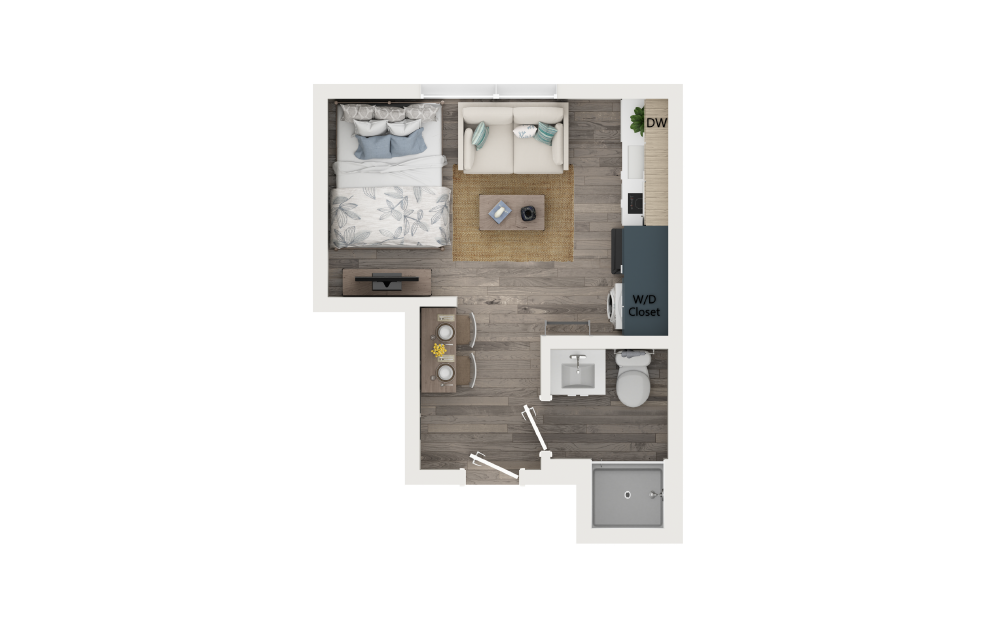 NW Corner Studio - Studio floorplan layout with 1 bathroom and 260 square feet