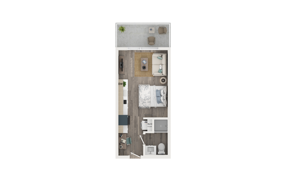 Studio with Loggia - Studio floorplan layout with 1 bath and 247 to 289 square feet.