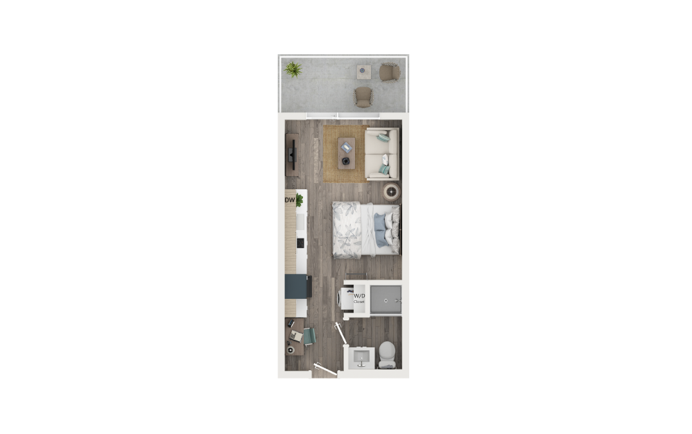 Studio with Loggia - Studio floorplan layout with 1 bathroom and 247 - 289 square feet