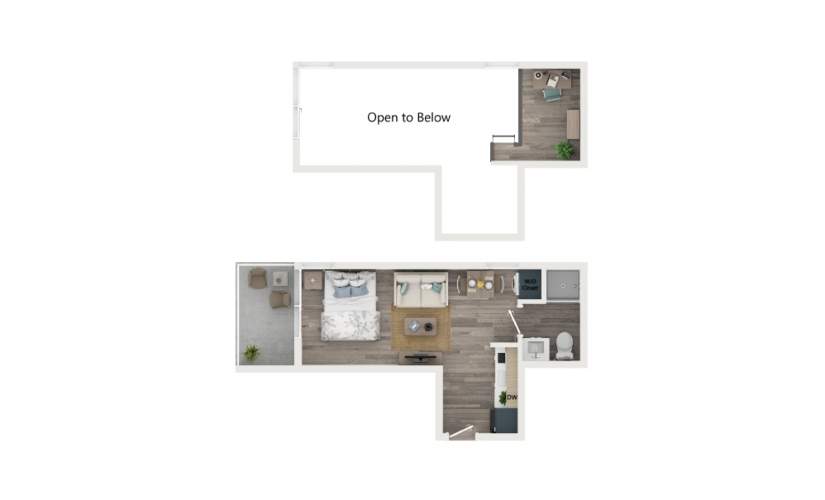 Studio Loft with Loggia [Unit 704] - Studio floorplan layout with 1 bathroom and 300 square feet