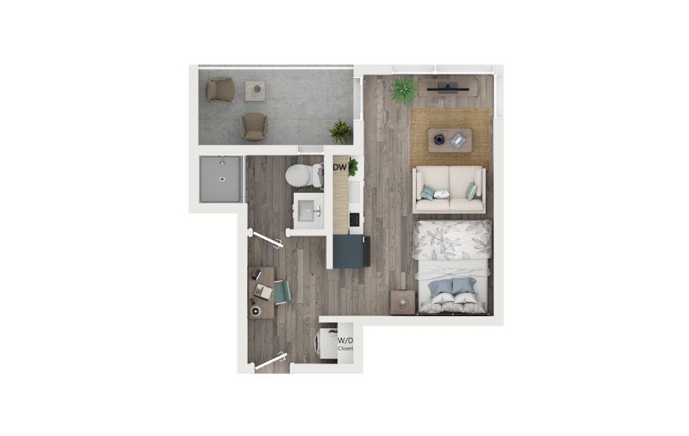 Studio with Loggia [Units 303,503] - Studio floorplan layout with 1 bath and 305 square feet.