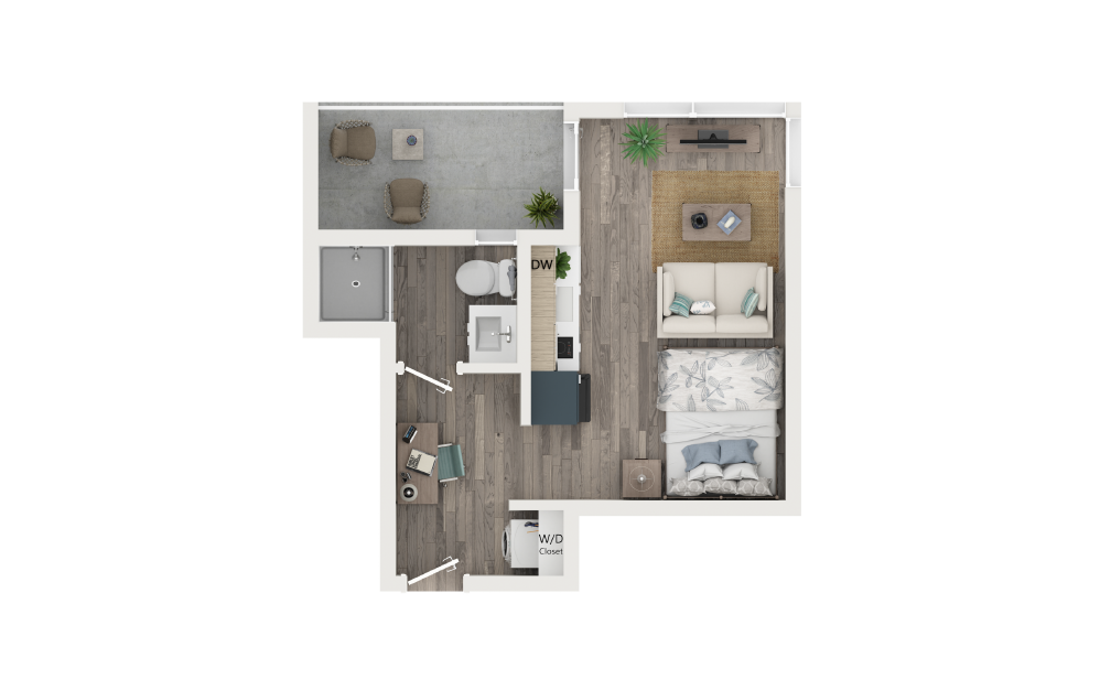 Studio with Loggia [Units 303,503] - Studio floorplan layout with 1 bathroom and 305 square feet