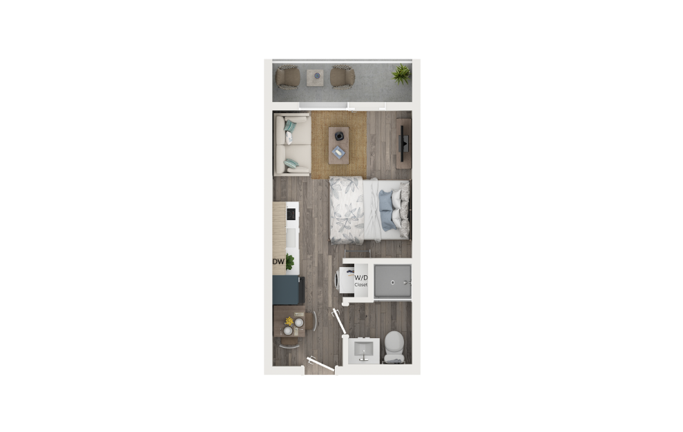 Standard Studio with Loggia - Studio floorplan layout with 1 bath and 247 square feet. (Floor 1)