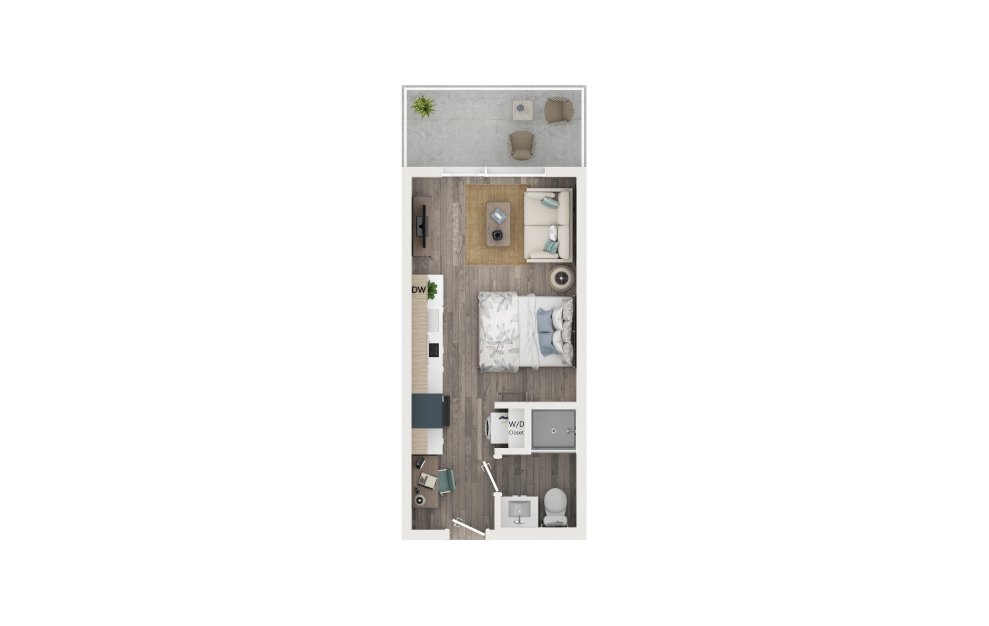 Studio Loft with Loggia [Unit 705] - Studio floorplan layout with 1 bath and 289 square feet. (Floor 1)