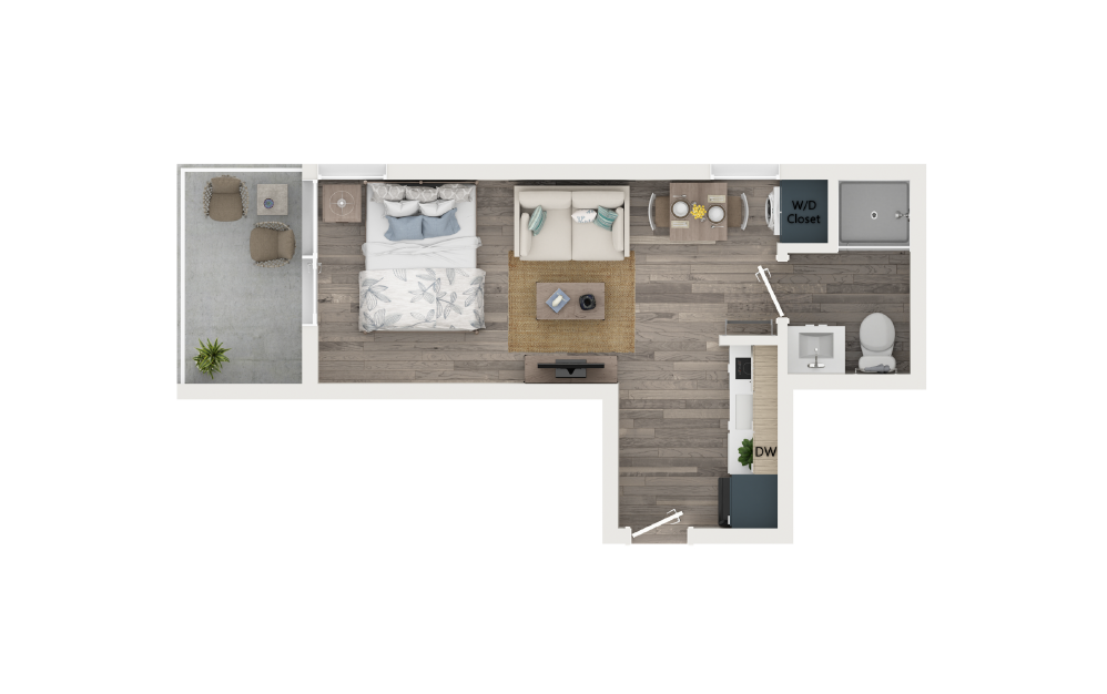 Studio Loft with Loggia [Unit 704] - Studio floorplan layout with 1 bathroom and 300 square feet (Floor 1)