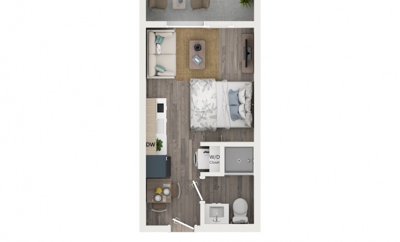 Studio Loft with Loggia [Unit 707] - Studio floorplan layout with 1 bathroom and 247 square feet