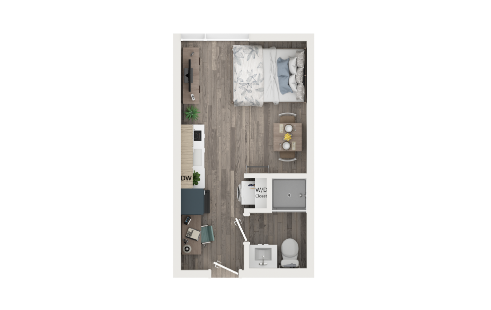 Level 1 Studio with Loft - Studio floorplan layout with 1 bath and 247 square feet. (Floor 1)