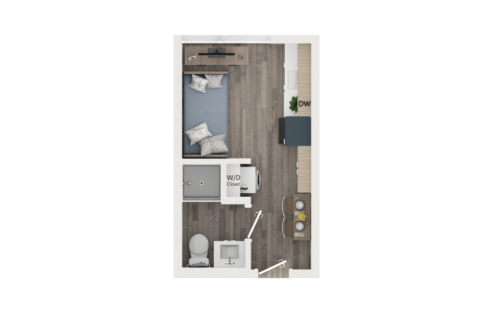 Microstudio with Kitchen [Units 202, 402, 602] - Studio floorplan layout with 1 bathroom and 206 square feet