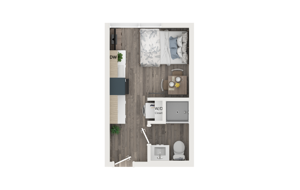 Microstudio with Loft [Unit 702] - Studio floorplan layout with 1 bath and 210 square feet. (Floor 1)