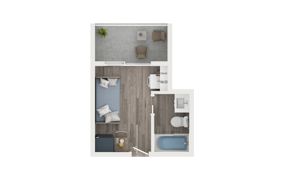 Microstudio with Loggia [Units 302, 502] - Studio floorplan layout with 1 bath and 171 square feet.
