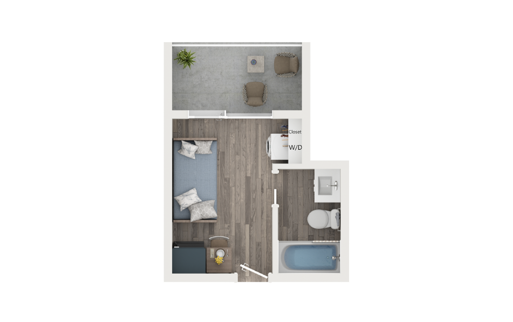 Microstudio with Loggia [Units 302, 502] - Studio floorplan layout with 1 bathroom and 171 square feet