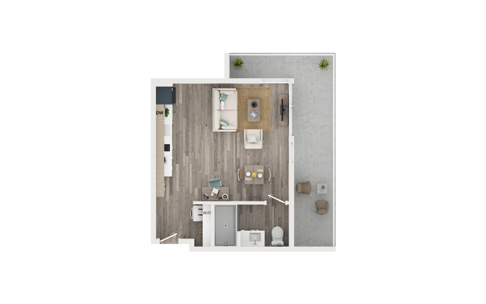 SE Penthouse with Loft & Terrace - Studio floorplan layout with 1 bathroom and 398 square feet (Floor 1)