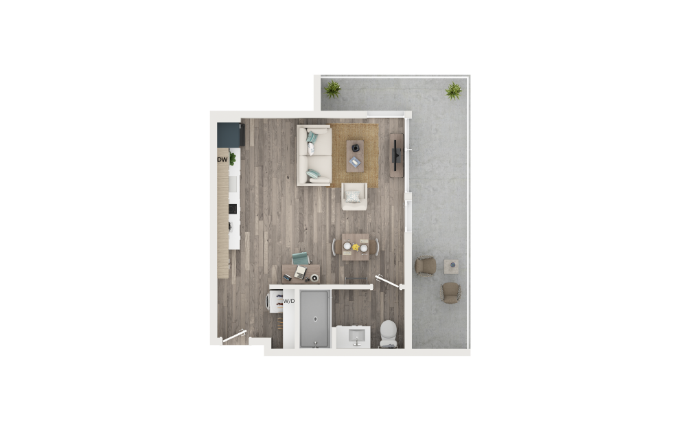 SE Penthouse with Loft & Terrace - Studio floorplan layout with 1 bath and 398 square feet. (Floor 1)