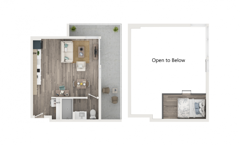 SE Penthouse with Loft & Terrace - Studio floorplan layout with 1 bathroom and 398 square feet