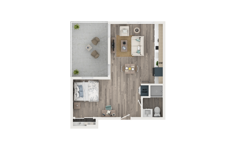 NE Penthouse with Loft & Terrace - Studio floorplan layout with 1 bath and 462 square feet. (Floor 1)