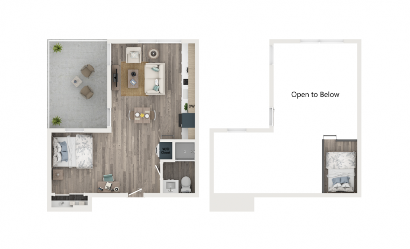 NE Penthouse with Loft & Terrace - Studio floorplan layout with 1 bathroom and 462 square feet