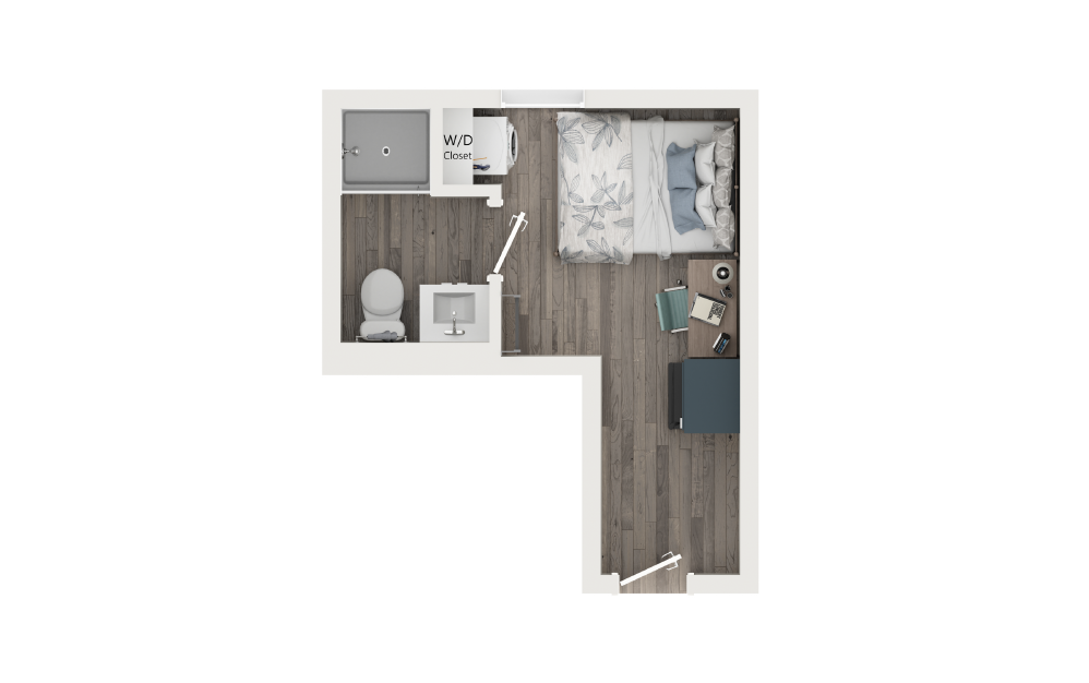 Standard Microstudio - Studio floorplan layout with 1 bathroom and 158 - 200 square feet